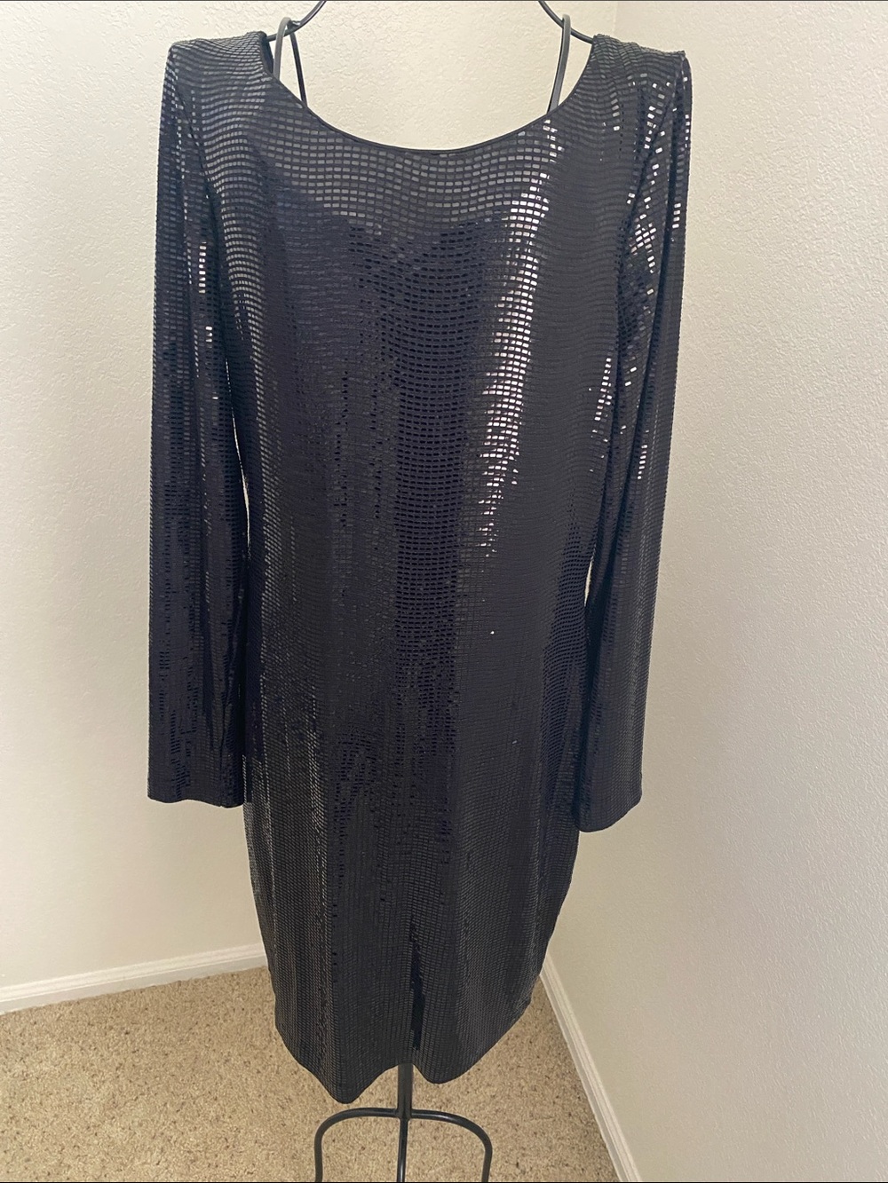 Calvin Klein Black Long Sleeve Sequin Shift Dress